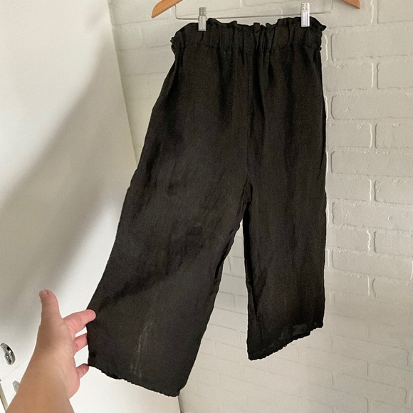 Viola Borghi Linen Pants Baggy Wide leg Parachute Cropped Paper Waist Pockets S - Picture 13 of 16